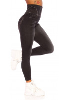 Sexy hoge taille jeanslook leggings zwart